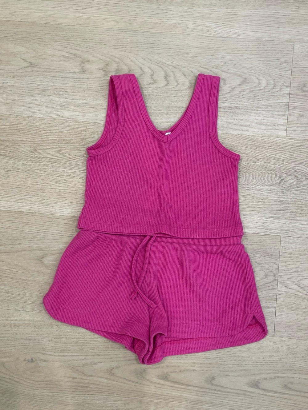 Girls Fuchsia Ribbed Tank & Drawstring Shorts Set
